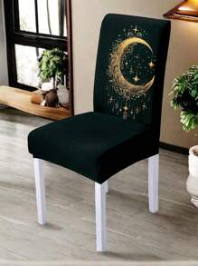 1/4/6pcs Digital Printed Stretchy Chair Covers With Moon & Star Pattern, Precisely Positioned Design Ensures Similar Patterns, Suitable For Various Occasions - Multicolor - View 2