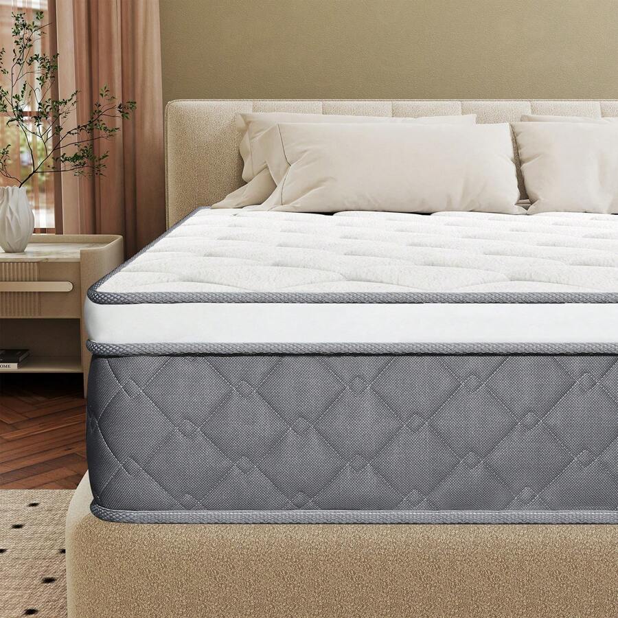 12/14 Inch Twin Full Queen King Mattress Medium Firm Hybrid Mattresses In A Box - 淺灰色 - 查看 1