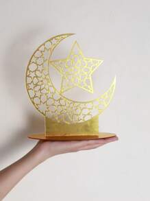 1 pièce Décoration de bureau en étoile acrylique dorée et croissant de lune - Hauteur 22,4 cm/8,8 pouces, Diamètre de la base 19,9 cm/7,8 pouces - Parfait pour la décoration d'intérieur, les festivals et les occasions spéciales - Cadeau idéal pour les passionnés d'astrologie et les cadeaux de design d'intérieur Anniversaire Remise des diplômes