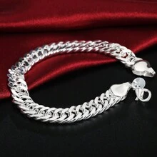 Vòng tay xích vuông bằng bạc Sterling 925 dành cho nam nữ, quà tặng tiệc cưới, trang sức thời trang - Bạc - Xem 4