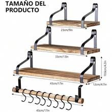 Estantes Flotantes Montados en la Pared - 5 PCS Repisas Flotantes - Estante de Pared, Capacidad de Carga 18 KG, 40 * 15 CM - Marrón Claro - Ver 3