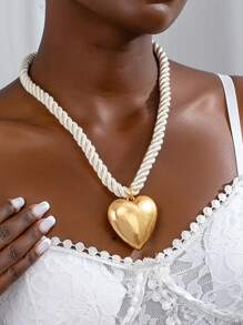 1 Pc Heart Pendant Chunky Cord Necklace For Summer - Multicolor - View 1