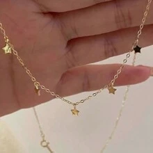 1pc S925 Sterling Silver Plated 14K Gold Necklace With Cute Mini Star Pendant, Delicate Minimalist Choker Necklace