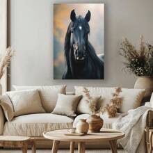 1pc Elegant Black Horse Portraiture Gift For Family, High-Definition Printing With Frame Suitable For Office, Bedroom, Kitchen, Living Room, Elegant Style, Luxury, High-End Feeling