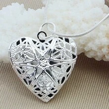 Silver Plating Photo Frame Pendant Necklace 16/18/20/22/24/26/28/30 Inch Snake Chain For Woman Charm Wedding Fashion Jewelry