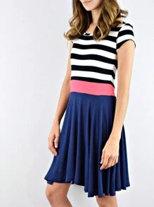 Vintage Boho Sleeveless Summer Mint Pink Color Block Shift Short Swing Aline Southern Dress | 1 XL - 3 XL Plus - Màu xanh hải quân - Xem 2