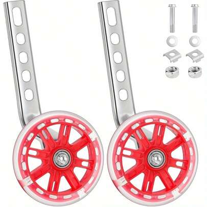 2 Pack Cycling Training Wheels Mute Flash Bike Stabilisers Support Wheels For 12 14 16 18 20 Inch Bicycle Pink