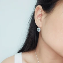 925 Sterling Silver 7*7MM Sky Blue Princess Cut Stud Earrings, Quality Jewelry Earrings Suitable For Women, Suitable For All Occasions