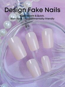 24 miếng dán móng tay hình chữ nhật cỡ trung bình, màu hồng nhạt, kiểu dáng tối giản, phù hợp cho phụ nữ và bé gái tự làm móng tại nhà, móng ngắn, dụng cụ làm móng nghệ thuật. - Màu Hồng baby - Xem 5