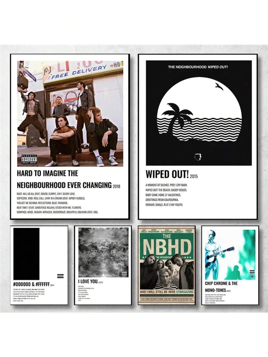 1 件复古《The Neighbourhood Wiped Out》专辑音乐封面简约艺术海报帆布画墙面印刷画房间家居装饰无框架 - 彩色 - 查看 1