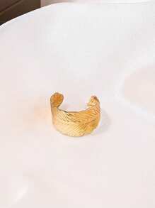 1 件时尚简约创意树叶金属女士戒指，百搭日常配饰，适合春夏季度假和休闲装，个性化开放式设计