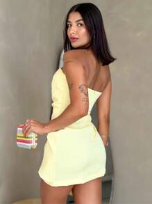 Short Strapless Tailored Wrap Dress By Lunii Fashion - 黃色 - 查看 3