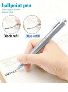 1/5支装多功能创意游标卡尺圆珠笔 黑色笔 蓝色多功能卡尺圆珠笔 新颖办公文具简约0-100mm卡尺笔 简易测量工具 适用于办公笔 工程笔 学校开学用 居家家用工具常备