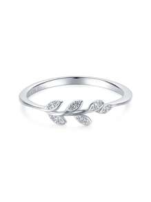 1枚925纯银小叶子戒指，简约时尚，甜美气质，叶子饰品礼品 - 銀色 - 查看 1