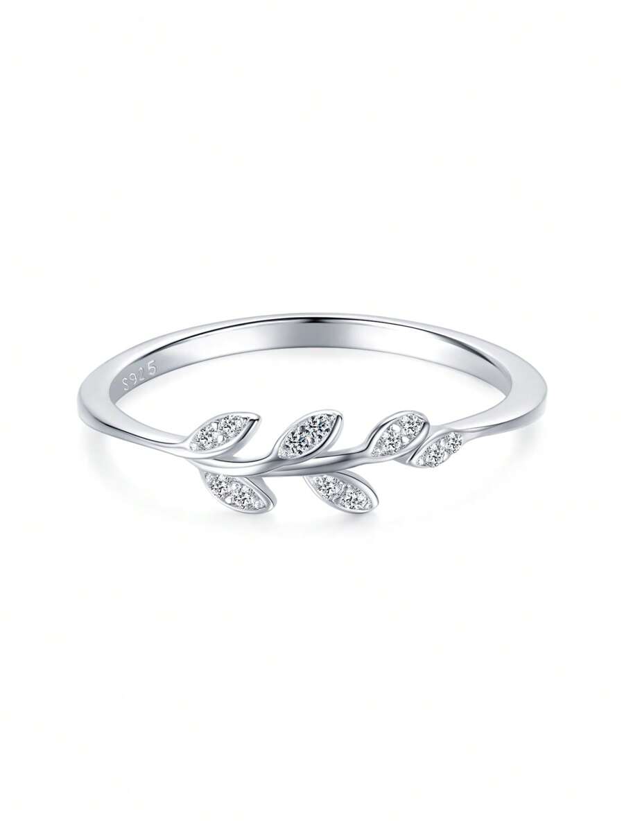 1枚925纯银小叶子戒指，简约时尚，甜美气质，叶子饰品礼品 - 銀色 - 查看 1