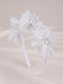 1pc Girls White Lace Flower Pearl Rhinestone Headband - White - View 3