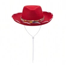 Adjustable Chin Strap Cowgirl Hats Western Hat For Women Girls Costume Theme Party - Red - View 8