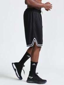 New Summer Boyfriend Style Quick Dry Men's Casual Solid Color Sport Shorts With Drawstring Waistband, Perfect For Fitness, Running And Beach. Thai - 黑色 - 查看 1