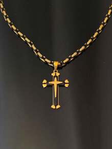 Minimalist 3-Layer Cross Pendant Necklace With Stainless Steel Chain, Fashionable Amulet Jewelry Party Accessory Gift - Necklace - View 8