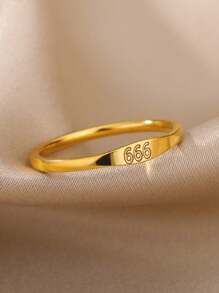 1 件金色天使数字戒指精致数字 111 222 333 444 555 666 777 888 999 指环 18K 镀金不锈钢戒指幸运数字珠宝时尚配饰 - 金黃色 - 查看 6