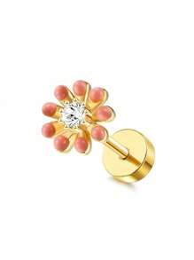 ORAZIO 1 pieza Pendientes de cartílago con diseño de mariposa y flor de acero quirúrgico con parte trasera plana y ópalo para perforación de trago y hélice, joyería para piercing