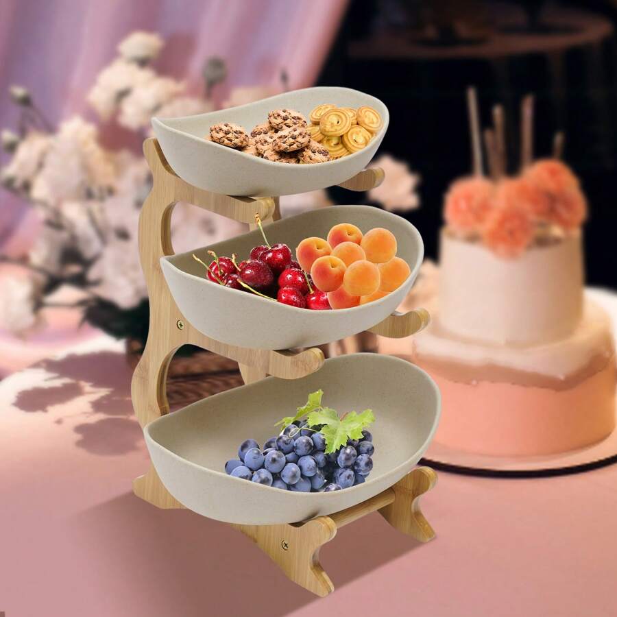 kangten 3 Tier Fruit Rack Bowls W/ Stand Large Capacity Dessert Rack - Brown - View 1