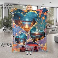 定制爱情背景图片和文字毯子，情人节装饰挂毯，个性化的理想礼物，适合他/她、男朋友、女朋友、爸爸、妈妈、家人、朋友、宠物，适合周年纪念日、情人节、母亲节、生日、儿童节、父亲节、毕业典礼、婚礼、圣诞节、沙发、床、汽车、卧室、客厅、办公室、户外露营、海滩、家庭墙壁装饰