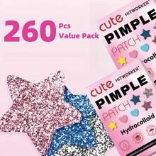 260片祛痘贴 - 温和不刺激，遮盖痘痘和瑕疵 - 多形状彩色遮瑕贴，防水透气，日常面部护理必备，方便旅行携带，派对美妆秘诀，拍照完美之选 - 彩色 - 查看 3