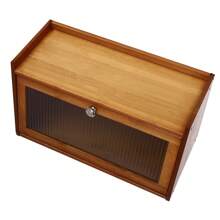 ZhdnBhnos Large Capacity Bread Box Kitchen Food Storage Box With Acrylic Window Home Wooden Bamboo Bread Box - Brown - View 8