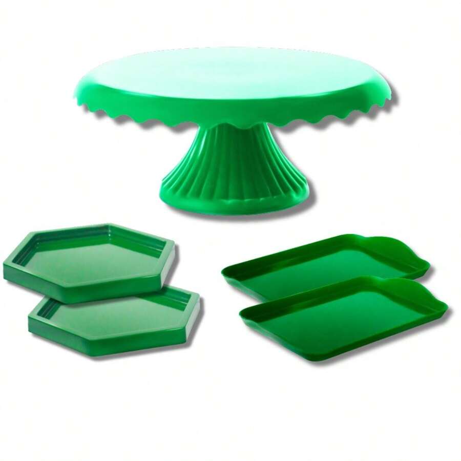 Party Kit 1 Cake Stand 19, 2 Mini Hexagonal, 2 Trays 20x13 - Verde - Ver 1