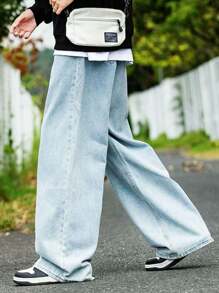 Bag Balloon Wide Straight Cut Carpenter Jeans UNISEX - Baby Blue - View 2
