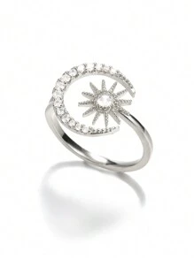 Gold Color Star Moon Zirconia Ring For Women Aesthetic Adjustable Open Finge Ring Jewelry Accessories ﻿