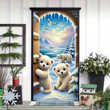 2D Christmas Horizontal Banner, Merry Christmas Polar Bear Horizontal Banner - Polyester, Indoor/Outdoor Winter Scene Decoration, 35.43 X 70.86 Inch, Ideal For Home Entrance And Garden