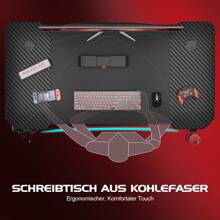 Gaiming Table 180cm Gaming Desk Gamer Computer Table Ergonomic PC Desk With Cable Storage Box, Cup Holder And Headphone Holder T-Shaped (Black, 180 X 70 X 75 Cm) - 黑色 - 查看 6