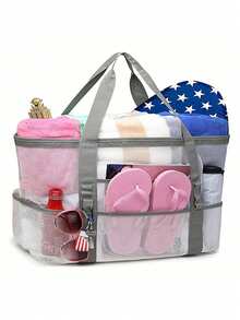 1pc Mesh Beach Bag, Bathroom Bag, Toy Storage Bag, Large Capacity Hollow Mesh Bag, Travel Toiletry Bag - Multicolor - View 7