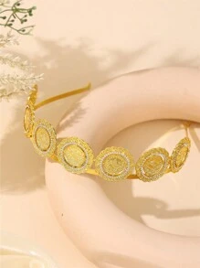 1pc Classic Arabian Style Women's Crown Decorated With Rhinestones French Coin Shaped Napoleon Pattern Gold Crown - Gold - View 3