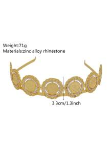 1pc Classic Arabian Style Women's Crown Decorated With Rhinestones French Coin Shaped Napoleon Pattern Gold Crown - Gold - View 4