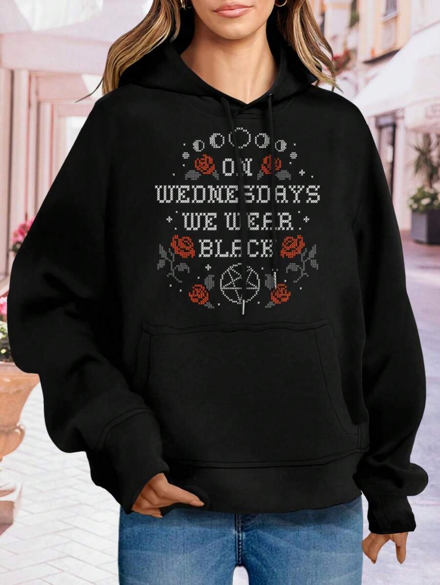 Women's Black Wednesday Sweatshirt  Comfortable Graphic Tees - màu đen - Xem 1