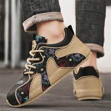 Men's New Printed & Embroidered Chunky Sneakers, Soft Bottom Versatile Casual Sports Anti-Slip Skate Shoes, All Season