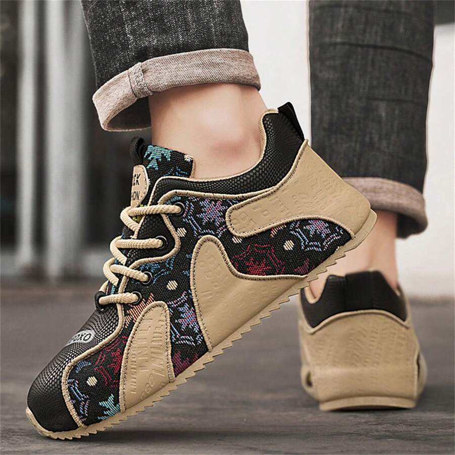 Men's New Printed & Embroidered Chunky Sneakers, Soft Bottom Versatile Casual Sports Anti-Slip Skate Shoes, All Season