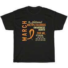 March Is National Multiple Sclerosis Awareness Month Orange Ribbon T-Shirt Gift - Black - View 1