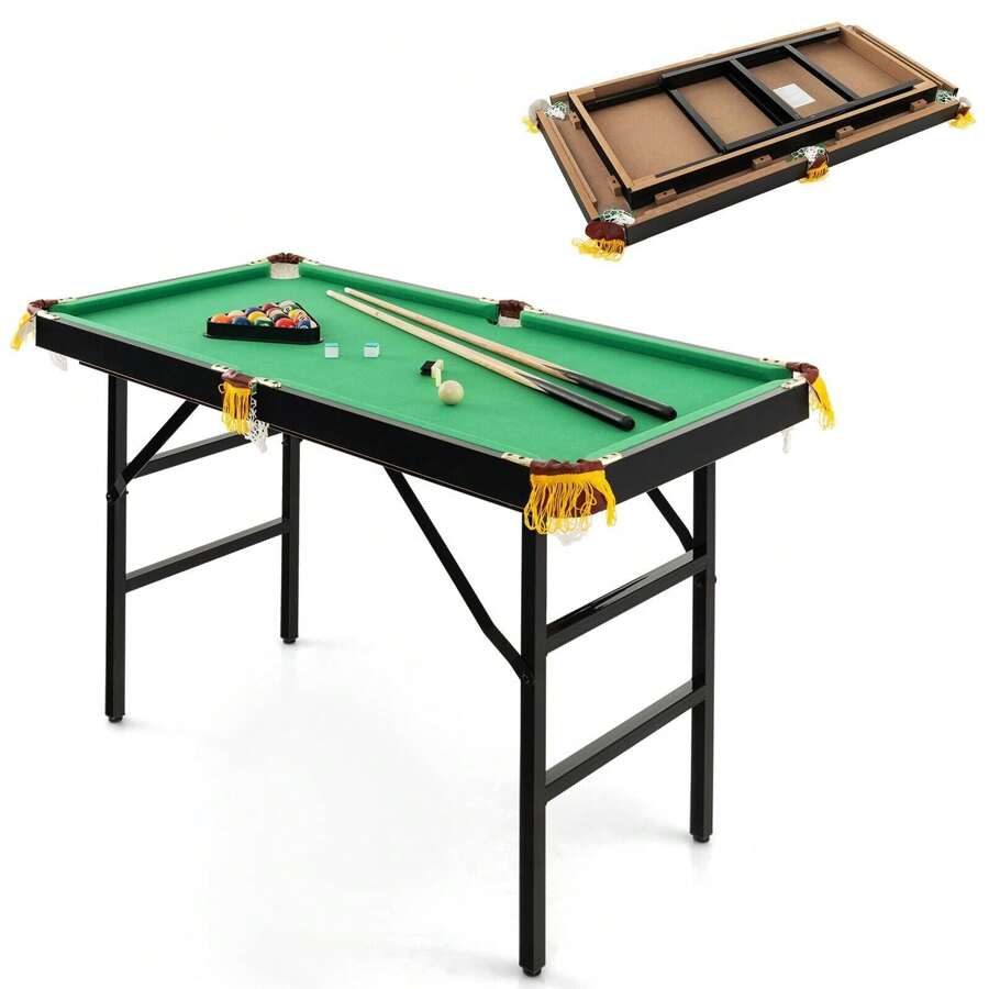 4FT Folding Billiards Table Portable Pool Game Table Set With 2 Cues 16 Balls - Green - View 1