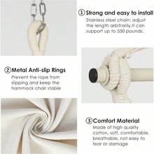 Y- Stop Hammock Chair Hanging Rope Swing Chair, Max 500 Lbs, 2 Seat Cushions Included, Removable Steel Spreader Bar With Anti-Slip Rings, Hardware Kit-For Indoor Or Outdoor(Dark Grey) - B-beige - View 4
