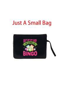 Bộ túi xách và ví chủ đề xổ số bi-a, bộ túi xách và ví đựng tiền xu dành cho nữ, bao gồm túi xách và ví đựng tiền xu, túi nữ dung tích lớn, chất liệu vải, có thể giặt, có lớp lót, kiểu đeo vai thông thường, in khẩu hiệu "Tôi muốn chơi Bingo", có họa tiết xổ số, bi-a, các yếu tố số học và thể thao. - màu đen - Xem 11
