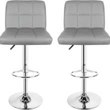 Bar Stools Set Of 2, PU Leather Breakfast Bar Stools, Swivel Height Adjustable Bar Chairs With Backrest And Footrest For Breakfast Bar Counter Kitchen Restaurant - Grey - View 1