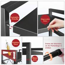Étagère de cuisine, support extensible pour micro-ondes avec 6 crochets, étagère extensible pour micro-ondes 40-64 cm, étagère à épices, support pour micro-ondes, organisateur avec 6 crochets, pour cuisine, jusqu'à 30 kg