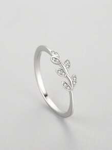 1枚925纯银小叶子戒指，简约时尚，甜美气质，叶子饰品礼品 - 銀色 - 查看 3