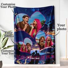 定制爱情背景图片和文字毯子，情人节装饰挂毯，个性化的理想礼物，适合他/她、男朋友、女朋友、爸爸、妈妈、家人、朋友、宠物，适合周年纪念日、情人节、母亲节、生日、儿童节、父亲节、毕业典礼、婚礼、圣诞节、沙发、床、汽车、卧室、客厅、办公室、户外露营、海滩、家庭墙壁装饰