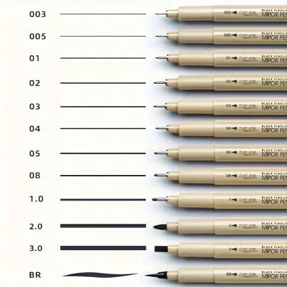 Set de 7 Plumas de Punta Fina Multi-Tamaños para Dibujo y Escritura Precisa | Plumas Resistente al Agua para Arte y Escritura Detallada