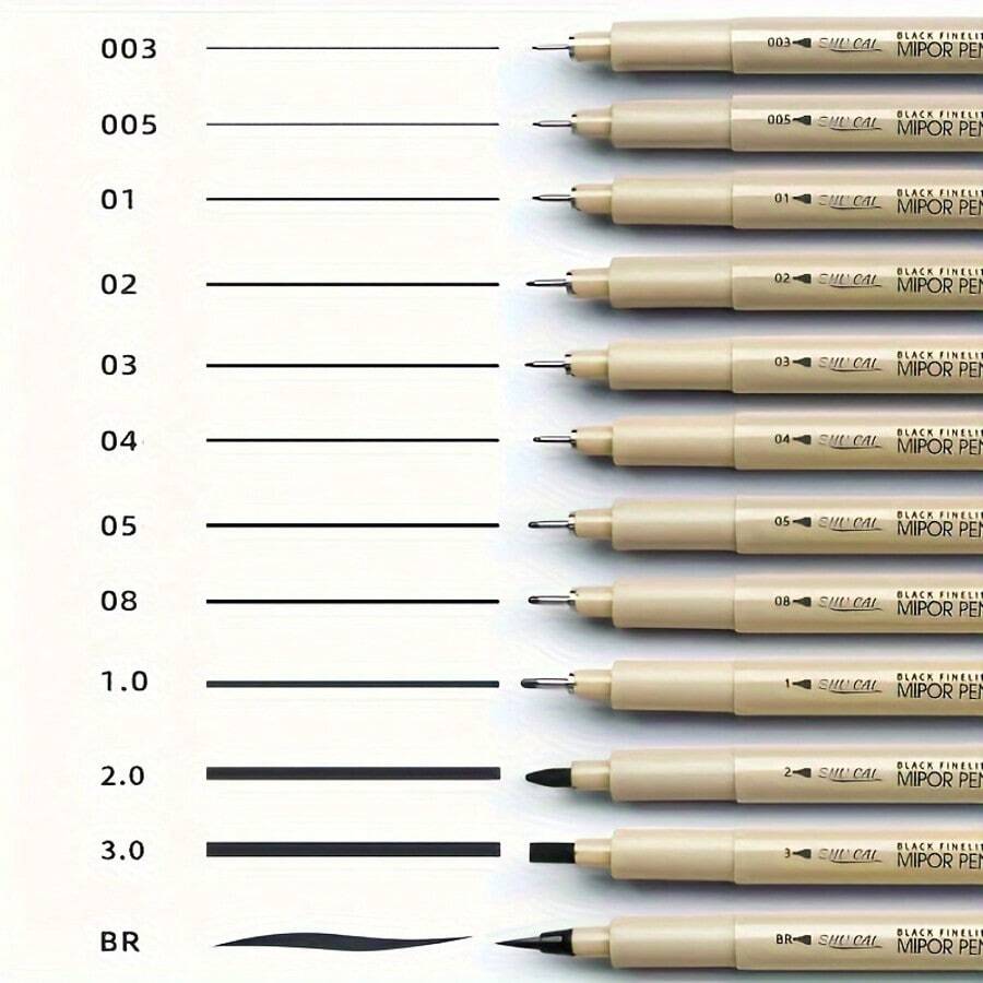 Set de 7 Plumas de Punta Fina Multi-Tamaños para Dibujo y Escritura Precisa | Plumas Resistente al Agua para Arte y Escritura Detallada - Negro - Ver 1
